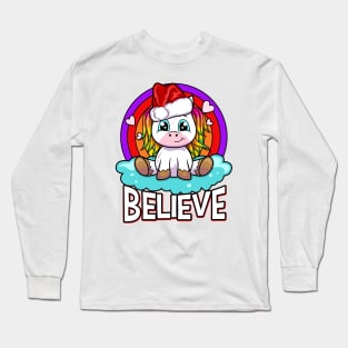 Believe - Christmas Santa Unicorn Long Sleeve T-Shirt